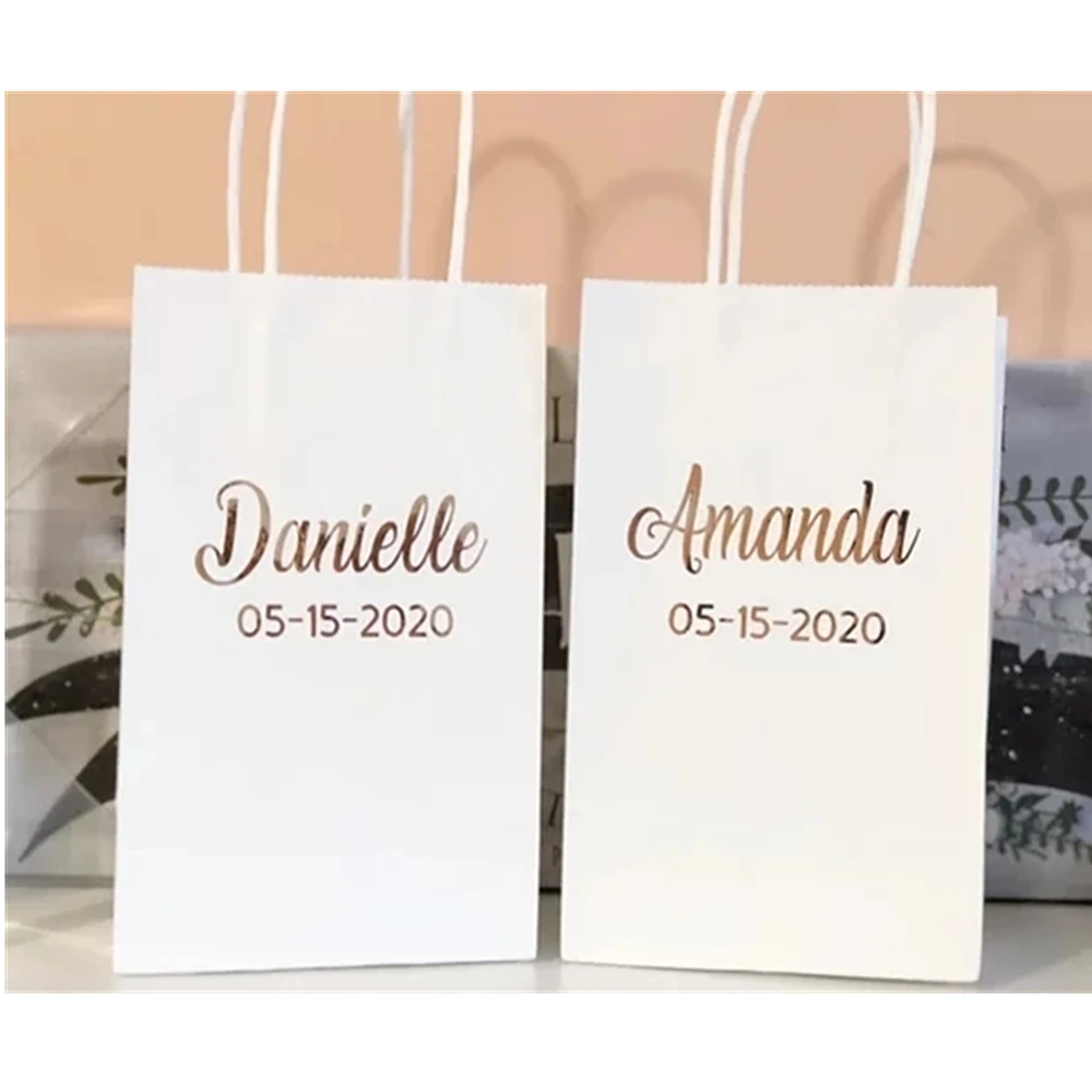 

Personalized silver nam wedding bridesmaid maid of honor thank you gift bags, Bridesmaids Rose Gold gift bags