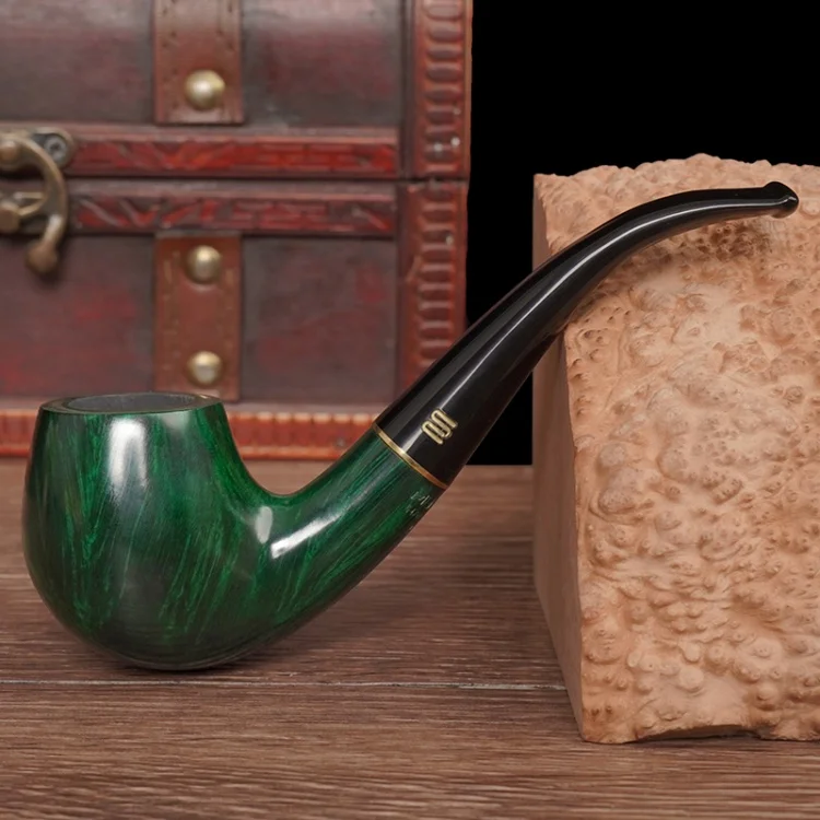 OLD FOX Briar Holz-Tabakpfeife im britischen Stil, klassischer gebogener Griff, Poolpfeife, Pfeife mit Reinigungs-Geschenkbox, 9 mm Filter – Detail 2