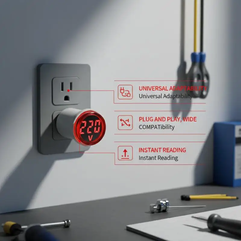 1PC EU 플러그 LED 가정용 디지털 모니터 50V500V 전압계 범용 원형 표시등 AC220V