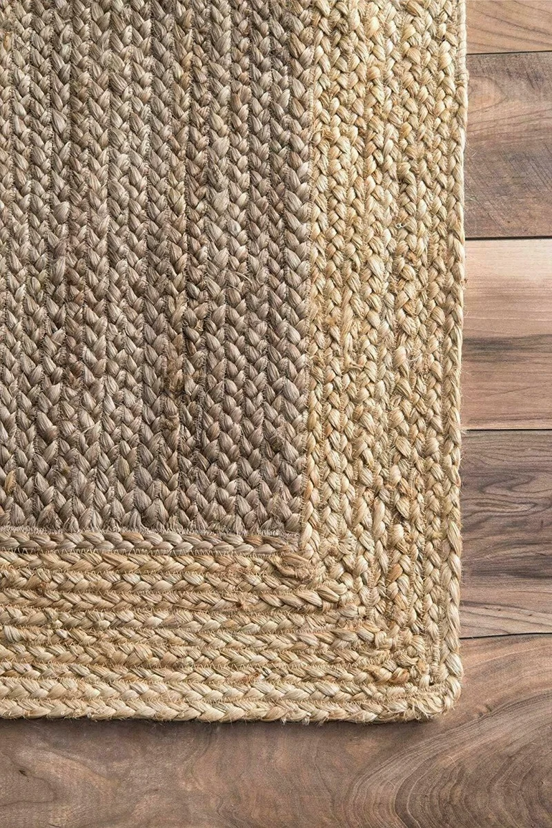 100% Jute Natural Household Rectangular Carpet  Woven Floor Mat Handmade Reversible Wheel Carpet Small Rugs for Bedroom