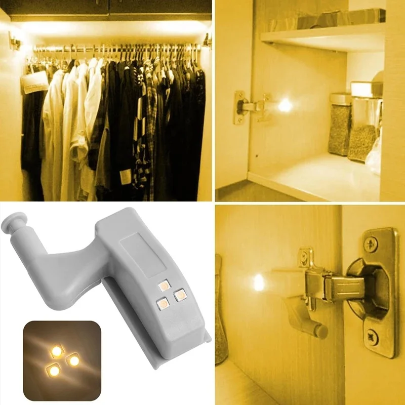 Sensor LED Lights 10PCS Auto Sensor LED Inner Hinge Lamp Cabinet Induction Lights Wardrobe Cupboard Light Bedroom Kitchen Door Closet Night Lamp