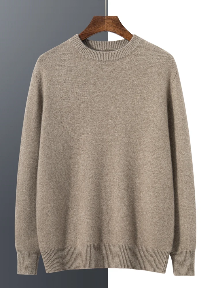 Light Luxury New Men's Sweater Autumn Winter Thick 100% Goat Cashmere O- Neck Pullovers Men Large Size Knitwear Youth Jumper