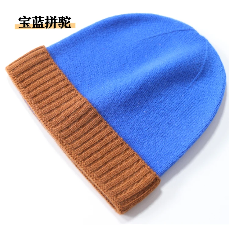 Verkauf Kinder Reine Wolle Stricken Rippen Saum Beanie Cap 2 Töne Match Warme Kinder Hut Winter Herbst Warme Junge Mädchen Natürliche Wolle Chapeau – Detail 7