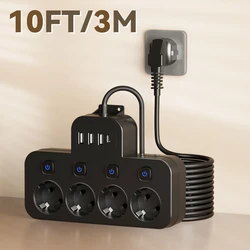 Versatile Power Strip with Customizable Cord Length and Multiple Outlets - EU Plug (Black - 10Ft)