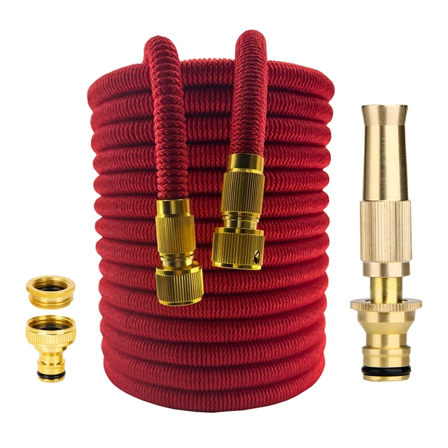 หัวฉีดทองแดงแท้ สายยางสวนแบบยืดหยุ่น ท่อน้ำขยายได้ ปืนฉีดน้ำแรงดันสูง อุปกรณ์ทำความสะอาดสำหรับสวนและฟาร์ม 1