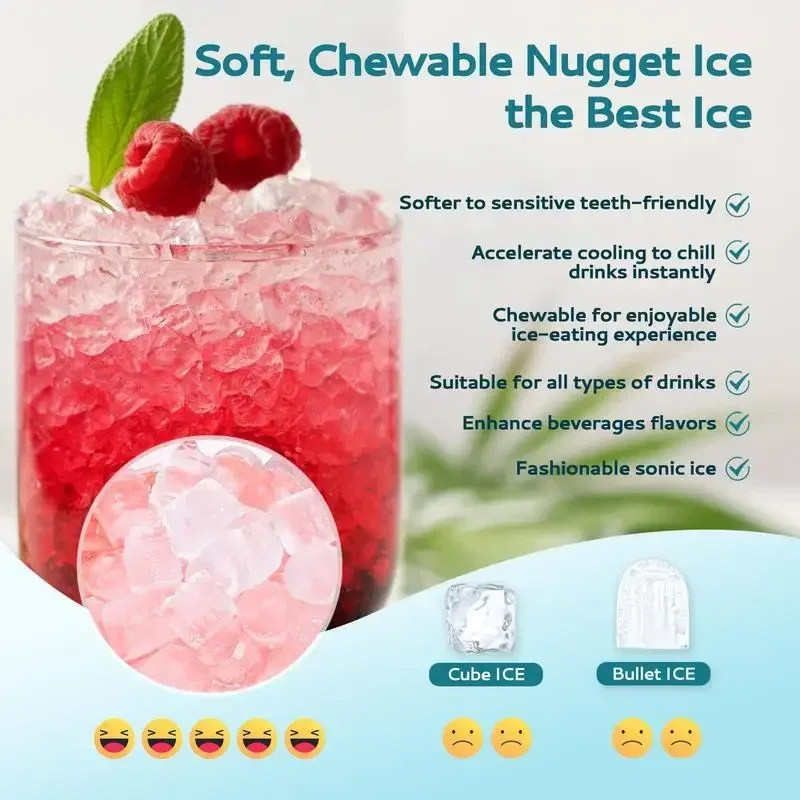 EUHOMY Portable Nugget Ice Maker Countertop with Handle, Ready in 6 Mins, 33lbs/24H, Removable Top Cover, Auto-Cleaning