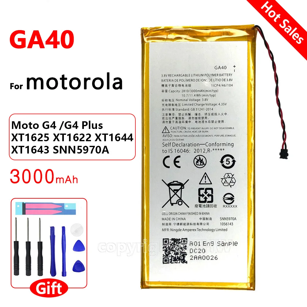 Оригинальный запасной аккумулятор для Motorola, Moto G4, G4 Plus, XT1625, XT1622, XT1644, XT1643, SNN5970A Phone, 3550 мАч, GA40, новый