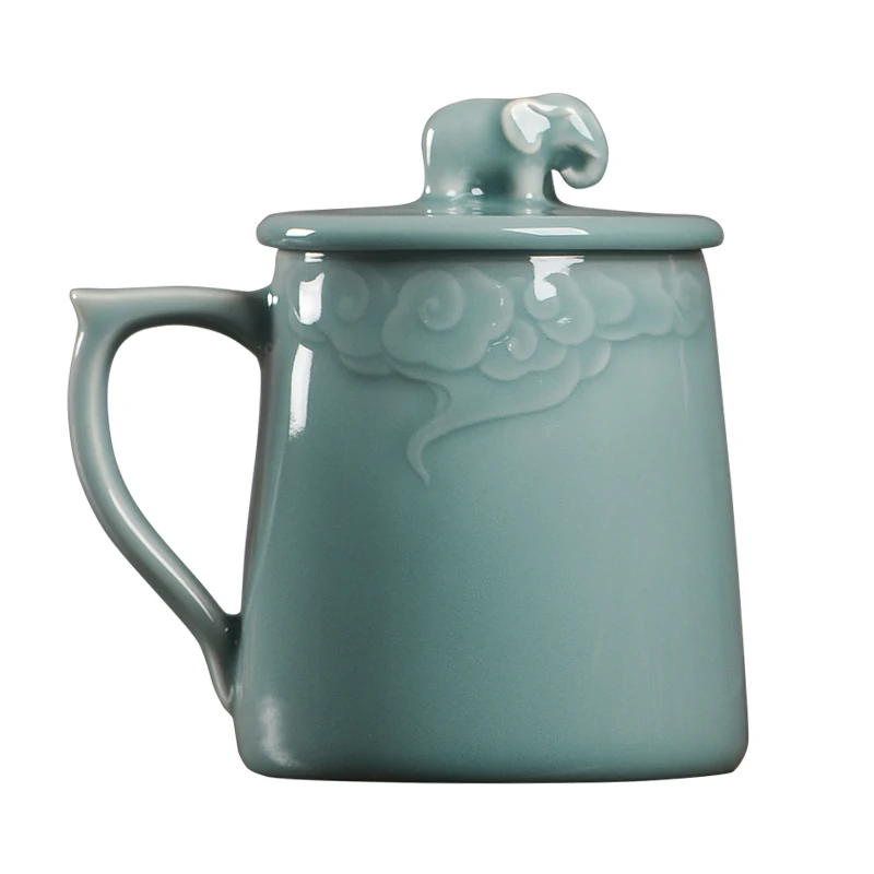 

Kiln Celadon Large Office Cup Ceramic Household Xiangyun Tea Cup with Lid Meeting Boss Cup Gift Box