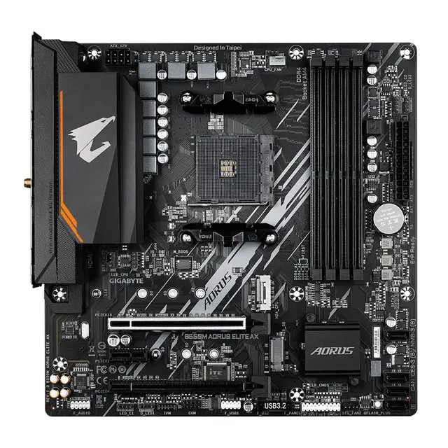 GIGABYTE AORUS ELITE 마더보드는 AMD AM4 소켓과 Ryzen 3/4/5 시리즈 CPU와 호환되며, DDR4 슬롯, PCI-E 4.0 X16 슬롯, SATA3.0 포트, M.2 포트, HDMI 및 DVI 포트를 제공하여 고성능과 확장성을 갖추고 있습니다.