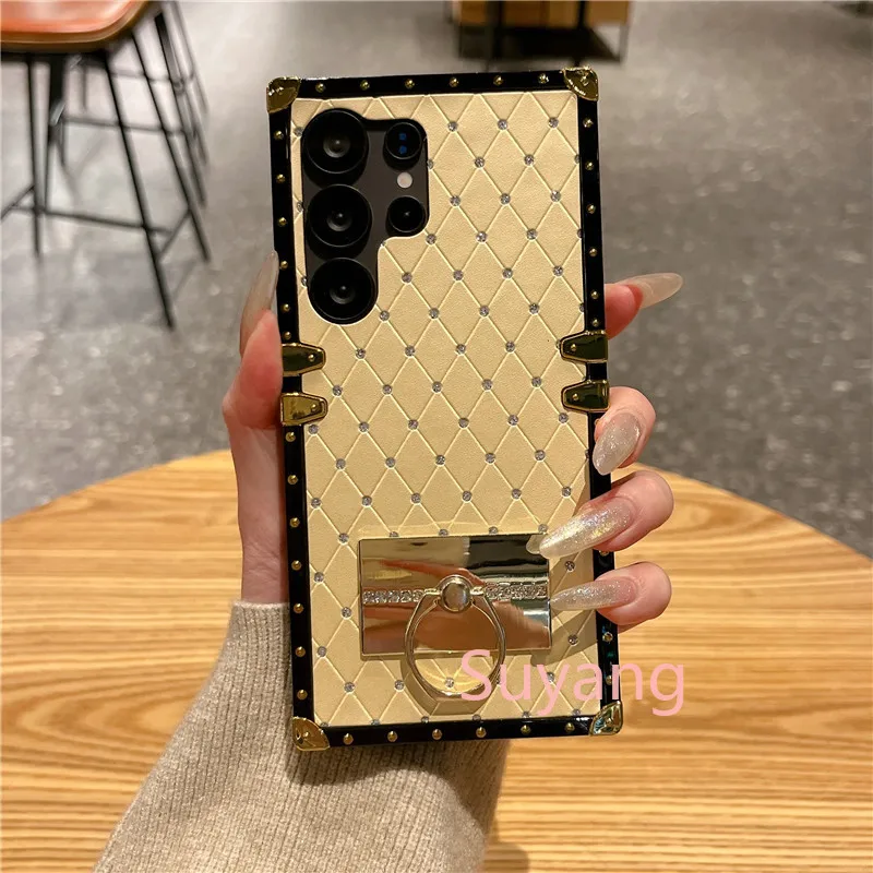 Luxury Diamond Bling Phone Ring Holder Case For Iphone Air 17 Pro Max 16 15 14 Plus 13 12 11 XS XR Glitter Plaid Soft_voghion.com