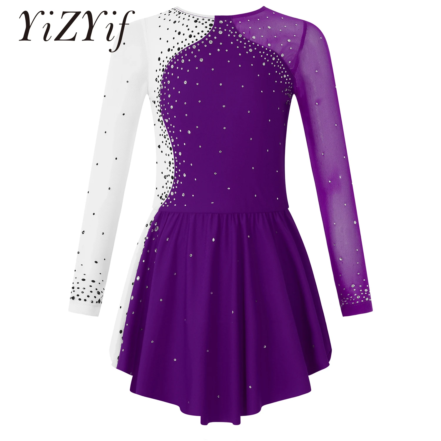 Shiny Rhinestone Figure Ice Skating Dress for Girls Kids Ballet Dance