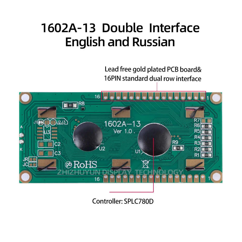Lcd Display Module LCD1602 Character LCD Screen English Russian Yellow Green Film Gray Screen Library With Backlight S-String Controller SPLC780D
