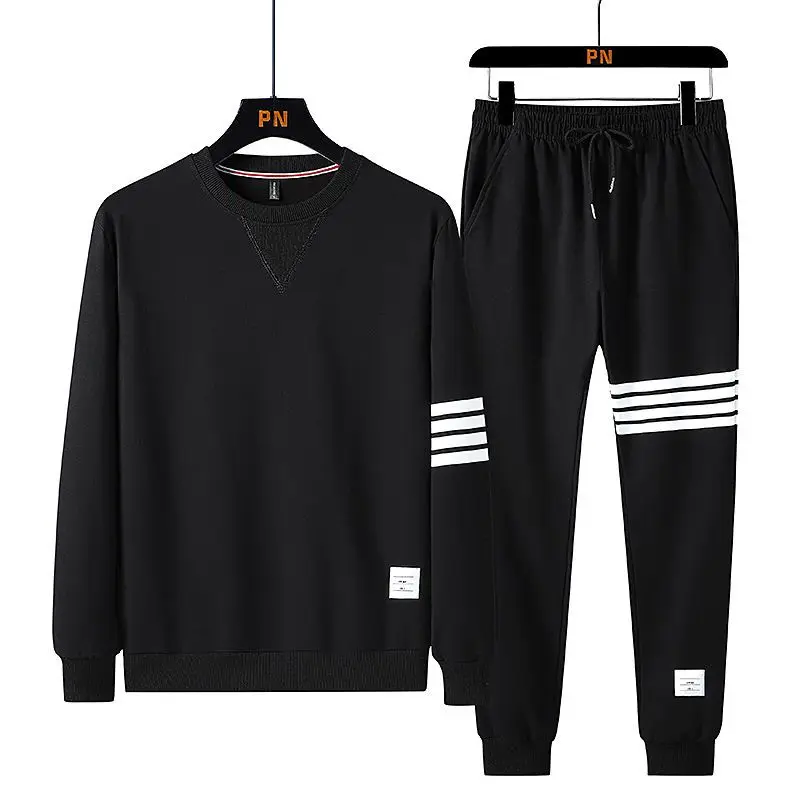 2024 Spring and Autumn Sports Suit Set Men's Round Neck Sweater with Four Bars TB Guard Pants Loose Tie Leggings Harlan Pants leopard print jeans men denim pants american baggy pants male y2k retro high street sports casual loose pants plus size 2024