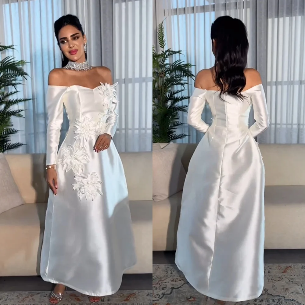 

Intricate Sizes Available Applique Handmade Flower Pleat A-line Off-the-shoulder Midi Dresses Cocktail Dresses Fashion Pastrol
