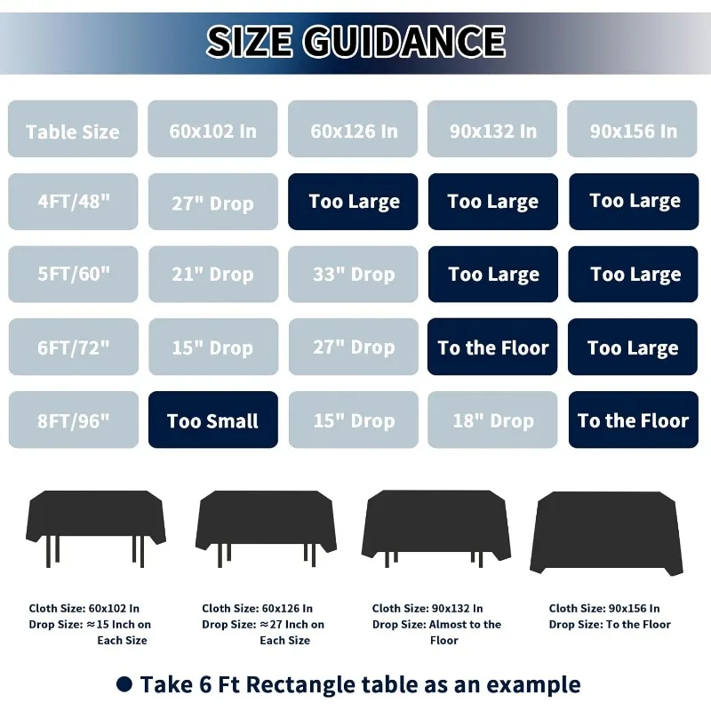 Black Table Cloths 60 x 102 Inch Stain and Wrinkle Resistant Table Linen for 6 Ft Rectangle 6 Pack