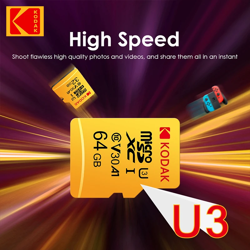 Kodak 오리지널 메모리 카드, Class10 미니 SD 카드, 미니 SD 플래시 드라이브, 휴대폰용 TF 카드, 256GB, 32GB, 64GB, 128GB