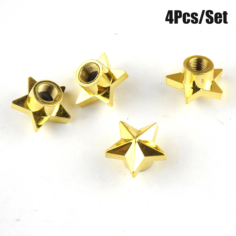 Set of 4 Pentagram-Shaped Tire Valve Stem Caps - Universal Fit Dust Covers