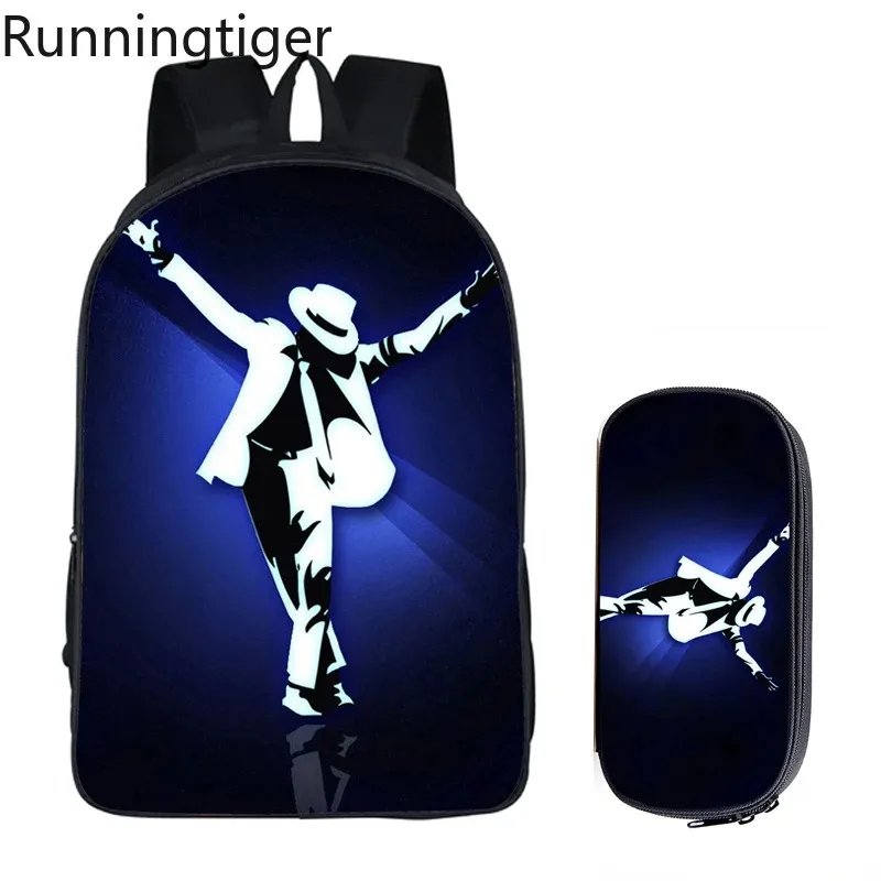 Student Backpacks DIY Michael Jackson Printing Children School Bags for Boys Men Book Bag 2PC Set with Pencil Case Harajuku Bag