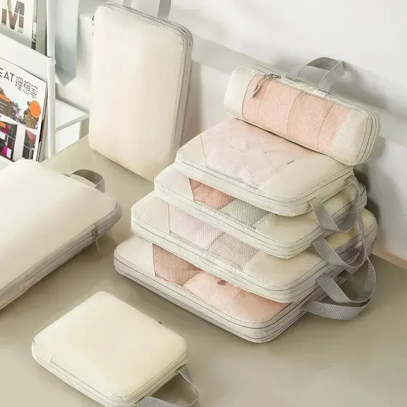 Compact Waterproof Travel Organizer Bag with Foldable Compressible Packing Cubes