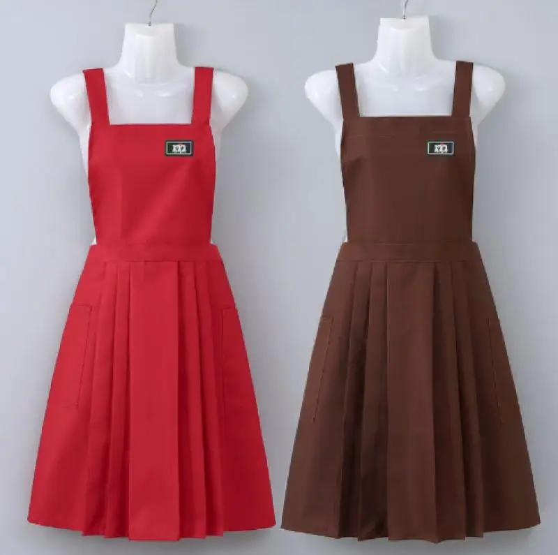 1Pc Waterproof Oil Resistant Pleated Apron Women Summer Restaurant Kitchen Fashion Work Clothes Dirt Resistant Apron