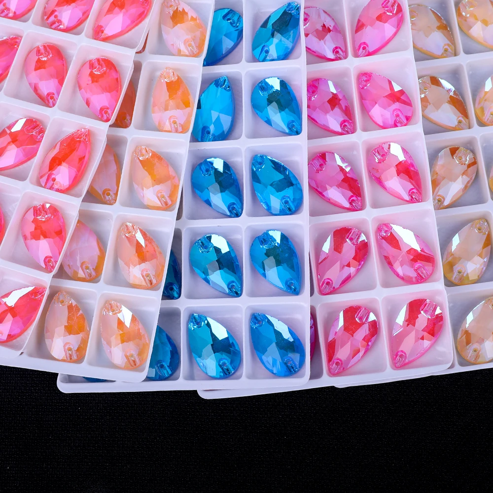 VC Neon Fluorescent Water Drop Sew on Rhinestone Water Drop AB Sewing Diamond Glass Diamond Flatback DIY Accessories Wedding sewing stones