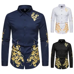 Ramadan New Muslim Fashion Casual Islamic Arabic Abaya Men's Robe Ethnic Totem Printed Stand Collar Male Shirt Jubba Thobe