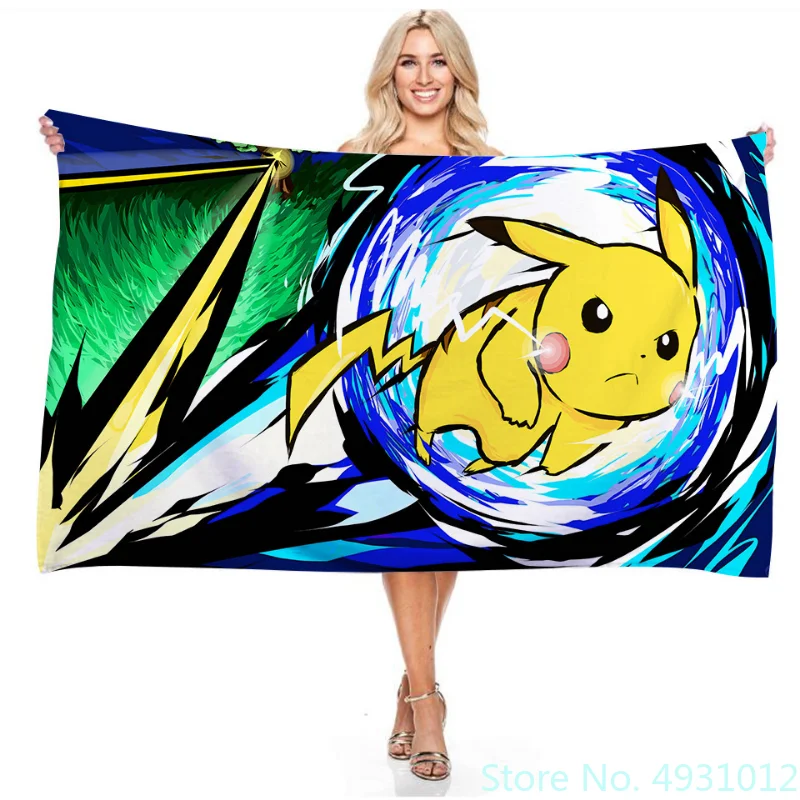 

Anime Pokemon Pikachu Children Beach Towels Bath Towel 3D Printing Cartoon Character Rectangular Baby Kids Birthday Gift