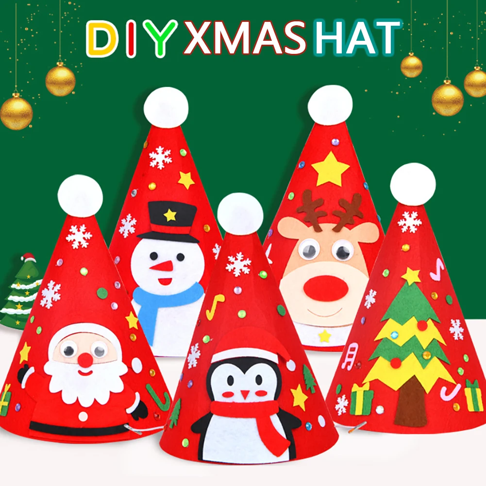 Christmas Santa Hats Handmade DIY Pattern Xmas Hat Creative Children's Christmas Gift