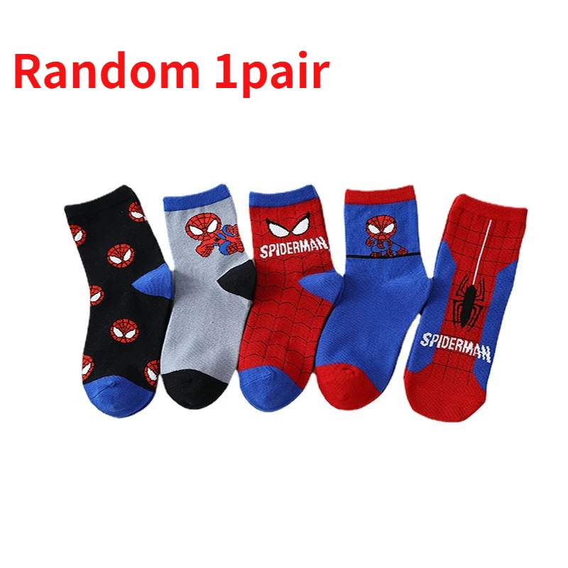 Disney Baby Cotton Socks Spiderman Cartoon Anime Hero Boys Tube Socks Children Autumn Winter Kids Random 1pair cotton socks