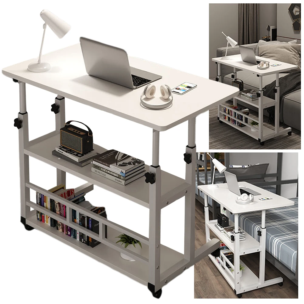 Laptop Bed Table Side Table Adjustable Bedside Laptop Desk Multi-Layer Storage Height Adjustable Bedside Table For Home Office