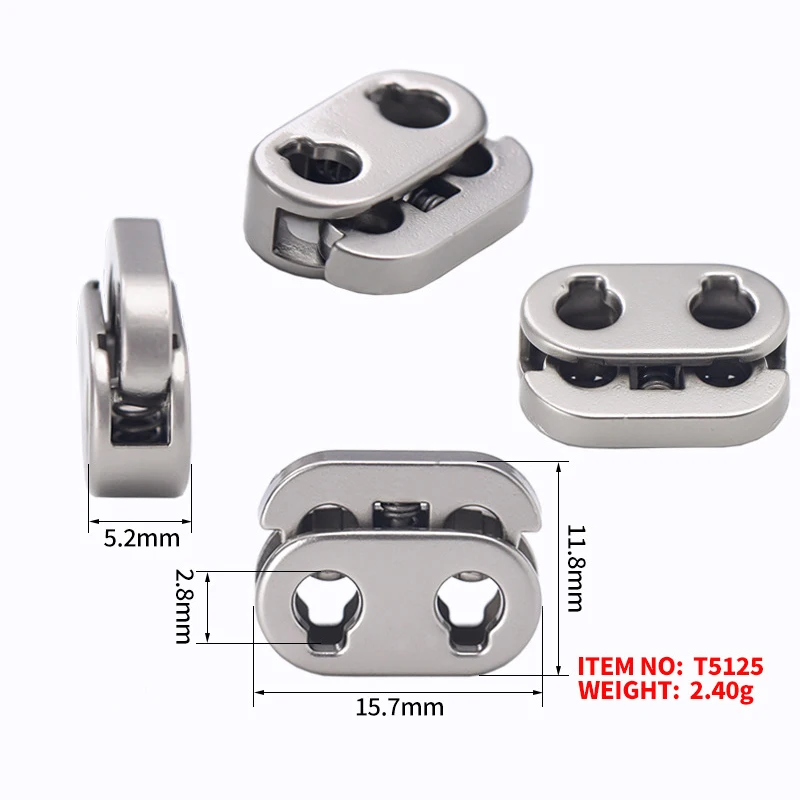 5Pcs Shock Cord Rope Stopper Alloy Spring Buckles Metal Cord Lock Clothes 2 Hole Replacement Hoodie Shoes Bag Crafts