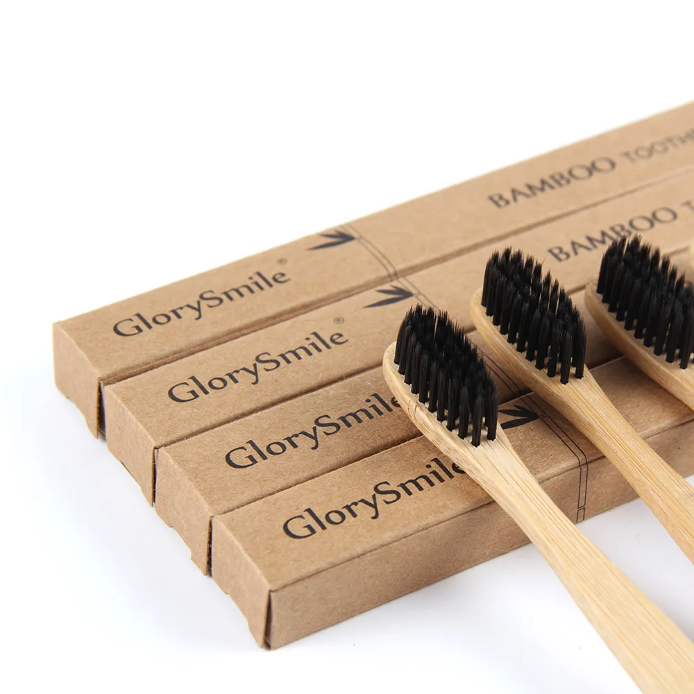 Eco-Friendly Bamboo Toothbrush Set with Charcoal-Infused Bristles - 4 Pack