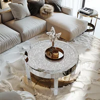 Table basse ronde miroir avec incrustation de cristal, 31.5 en effet, surface miroir, table d'appoint argentée, salon, moderne 2
