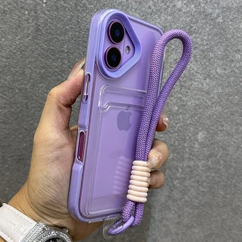 Luxury Card Bag With lanyard Phone Case For iPhone 11 12 13 14 15 16 17 Pro Max Plus Air Transparent Shockproof Bumber Cover 1