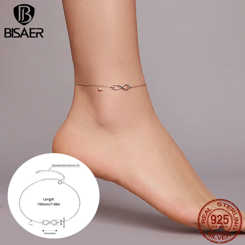 925 Sterling Silver Round Beads Anklets Waterproof Hypoallergenic Infinite Love Chain For Women Fine Jewelry Holiday Gift anklet bracelets silver anklets ankle chain