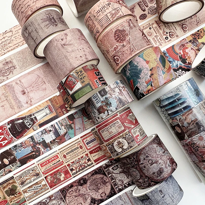

4Rolls Retro Washi Tape Set Journal Supplies Basic Washitape Scrapbooking Diary Decorative Adhesive Tape Stationery Washi Tapes