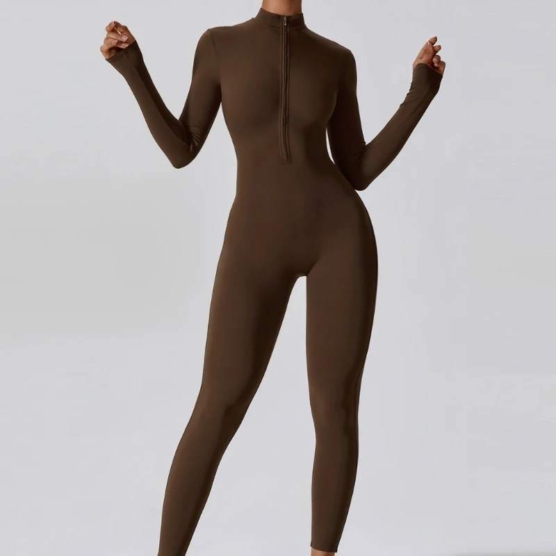 Long Sleeve Yoga Playsuit Solid Stretchy Bodycon Jumpsuits Autumn Outfits Romper Dropship