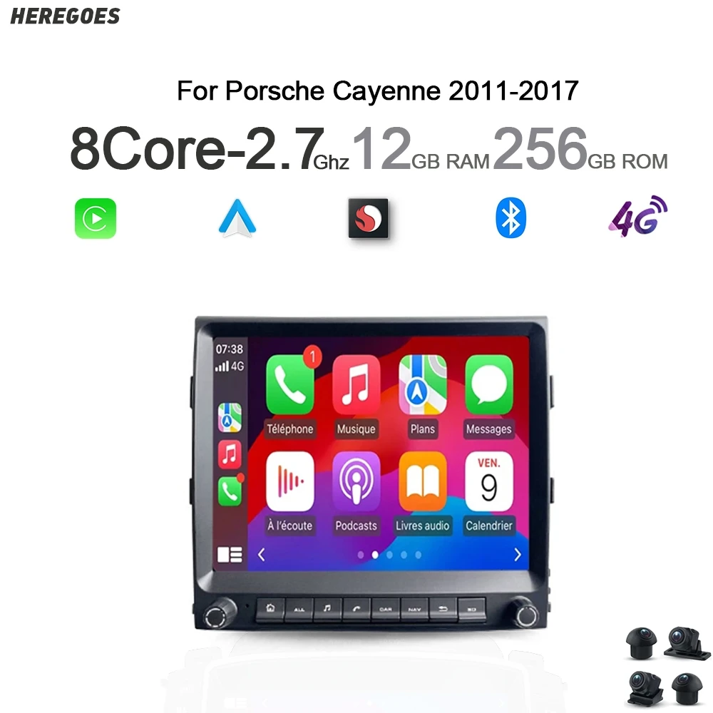 IPS 2 Din Android 13 Autoradio mit DVD-Player, 8GB Navigation, WLAN, Bluetooth, GPS, Carplay für Porsche Cayenne 955 957 958 2011-2017