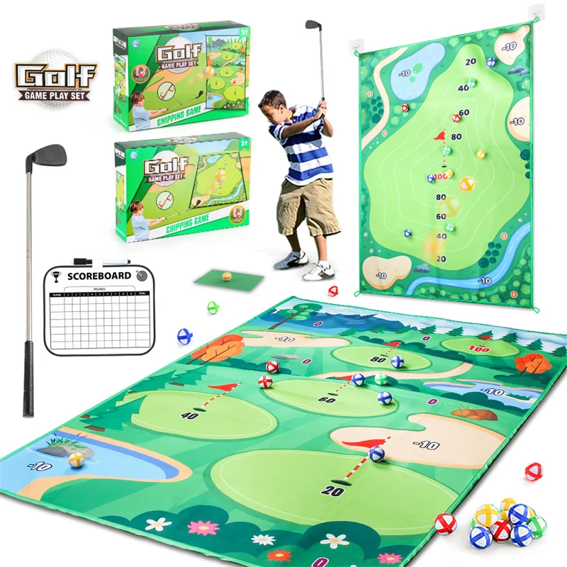 Indoor Kids Golf Floor Game Toys Multiplayer Interactive Sports Party Games Golf Mat Set with Club Floor Toys Gift for Kids