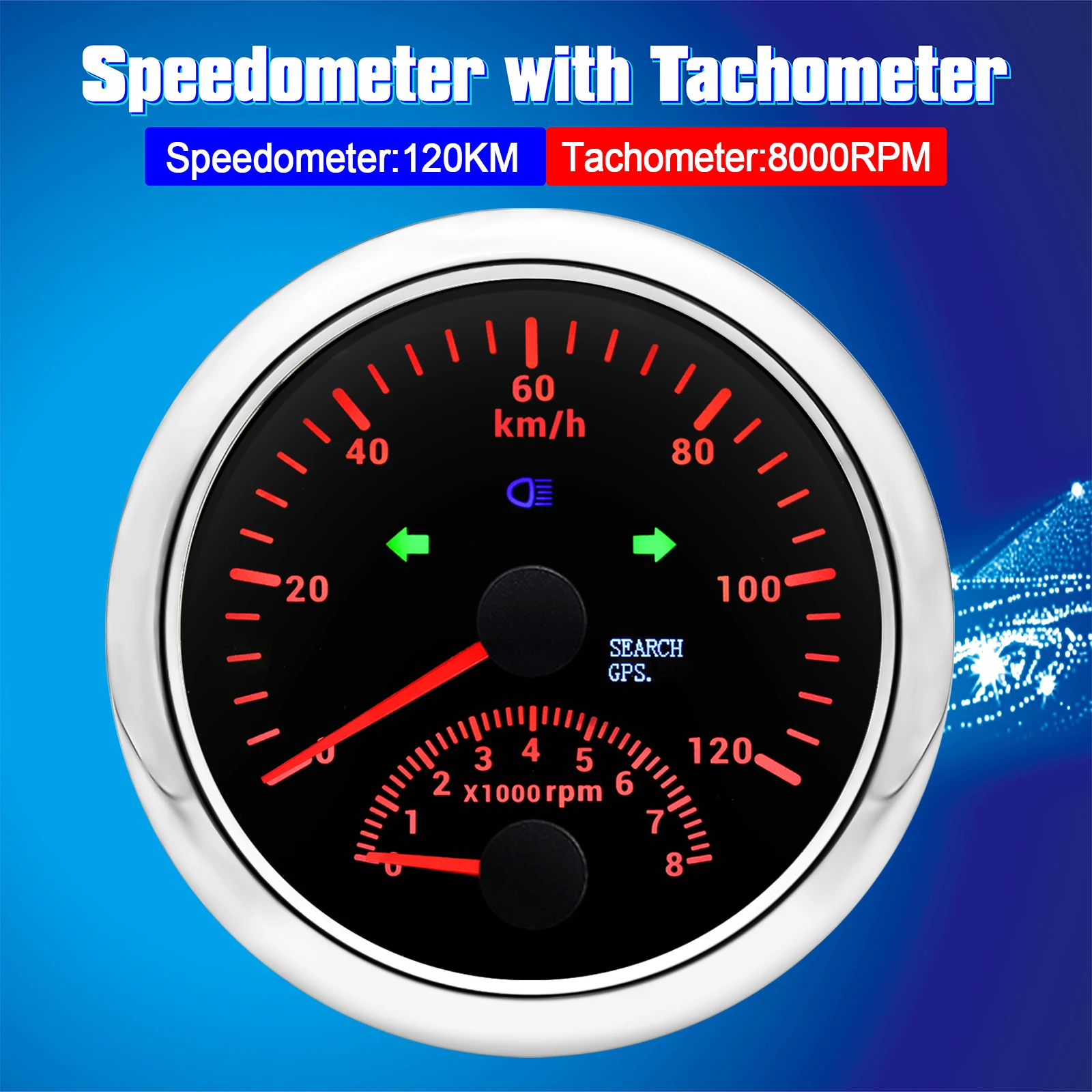 85mm GPS Speedometer With Tachometer 120KM/H 200KMH 120MPH For Car Truck Boat Sp
