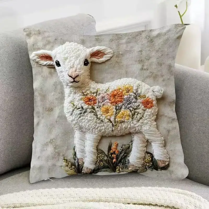 Niedlicher Alpaka-Kissenbezug 45*45cm - 1 Stück Weicher Kurzvelours 2D-Bedruckter Kissenbezug für Sofa, Auto, Kopfteil-Dekoration – Detail 19