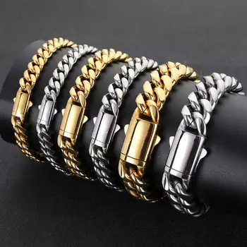 Nome/logo personalizzato gratuito Braccialetti a maglie cubane in acciaio inossidabile da 8-14 mm Gioielli Hip Hop Regalo di personalità per uomini e donne