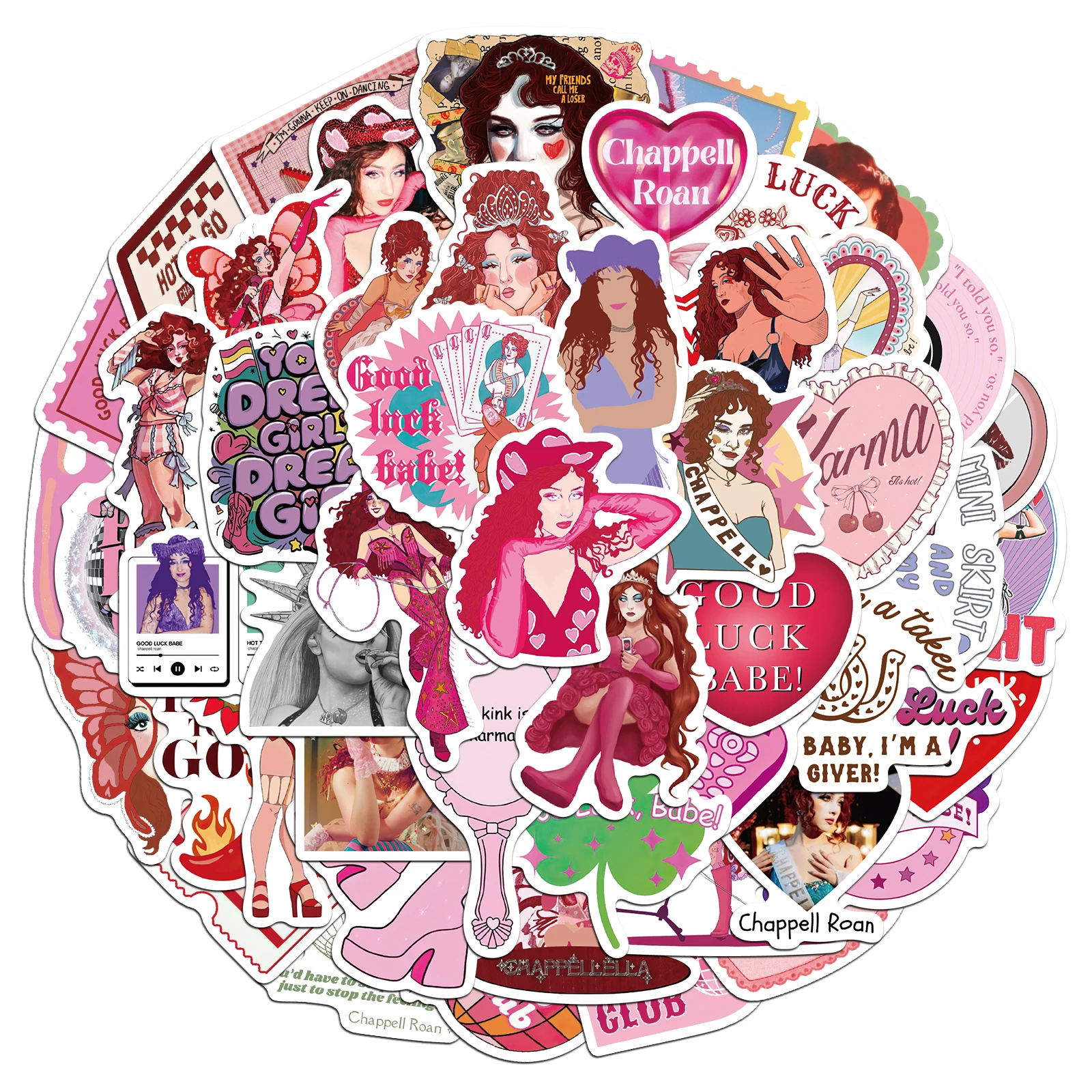 52PCS Chappell Roan Stickers Pink Exquisite Handbooks Material Phone Cases Laptop Suitcases Water Cups Waterproof Stickers