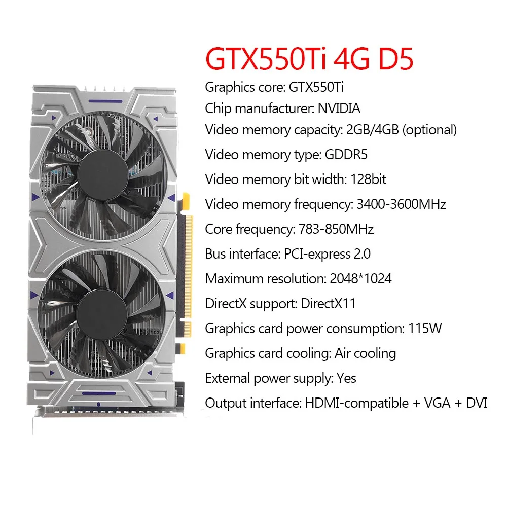 latest gpu for pc GTX550Ti 8GB Graphics Card GDDR5 128bit 8GB Gaming Video Card NVIDIA Chip Desktop Video Card with Dual Cooling Fan graphics cards computer Graphics Cards