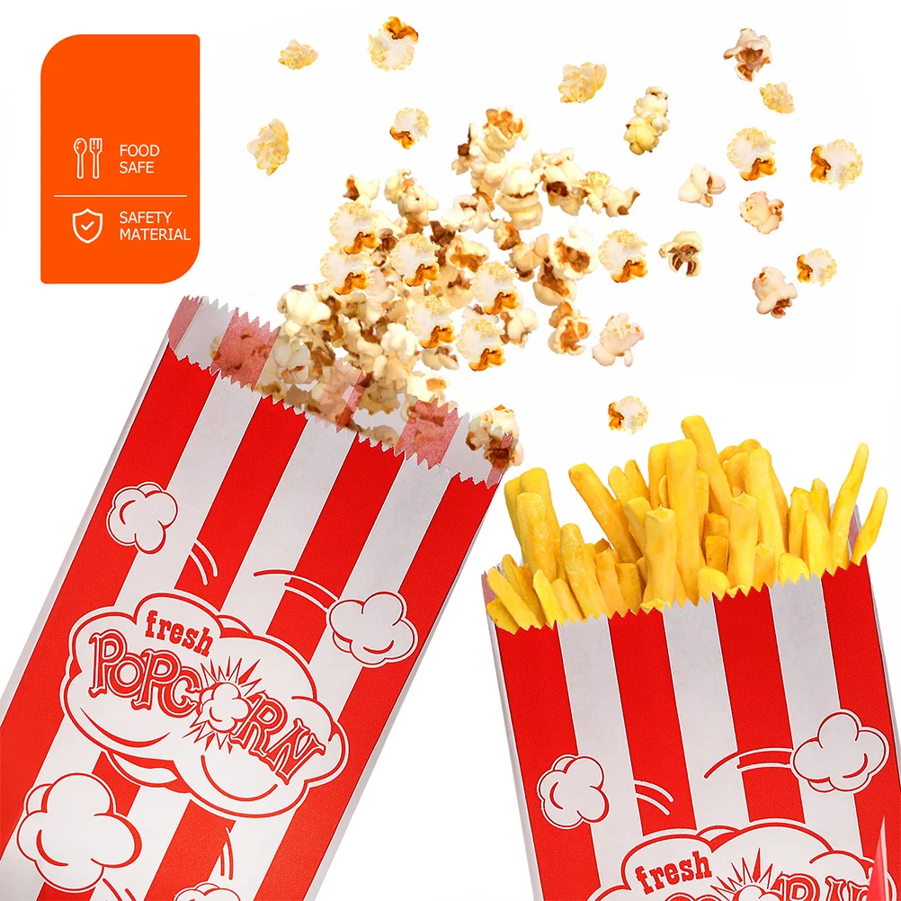 

50/100pcs Paper Popcorn Bags Snack Cookie Treats Storage Bag Outdoor Popcorn Carrying Cup Bulk Popcorn Containers Party Favor