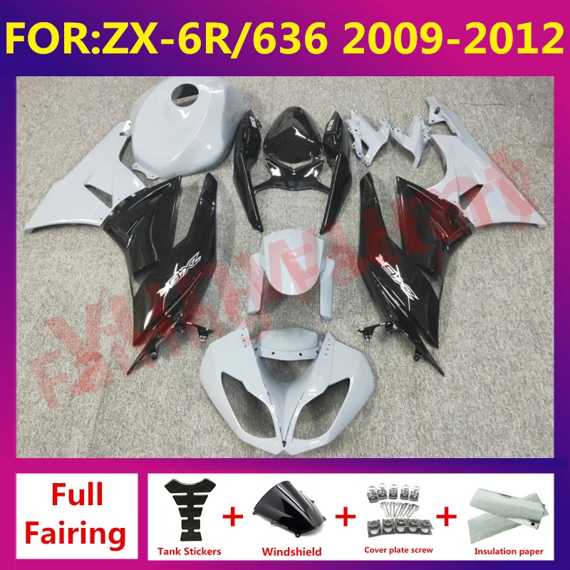 

New ABS Motorcycle Fairing kit Fit For kawasaki ZX6R 636 ZX-6R 2009 2010 2011 2012 full fairings bodywork zxmt set grey black