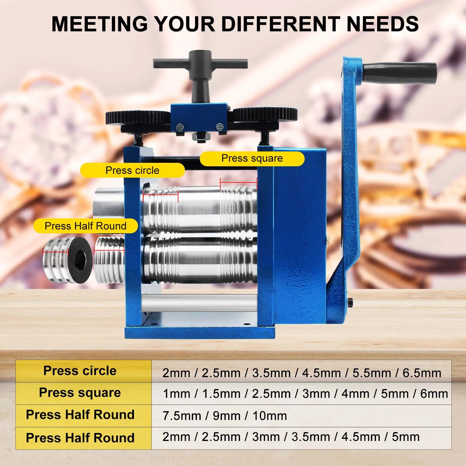 Jewelry Rolling Mill Machine Gear Ratio 1:2.5 Wire Roller Mill 0.1-7mm Press Thickness Manual Combination Rolling Mill