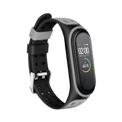 Double Buckle Silicone Smart Watch Strap Bracelet Replacement - Mi band 3 4 (Black Grey)