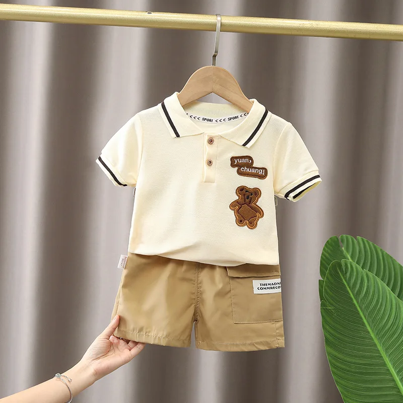 2PCS/Set Summer Boys POLO Top and Bottom Suits Baby Boys Clothing Set Fashion Bears Casual Boys Tracksuit Outfits