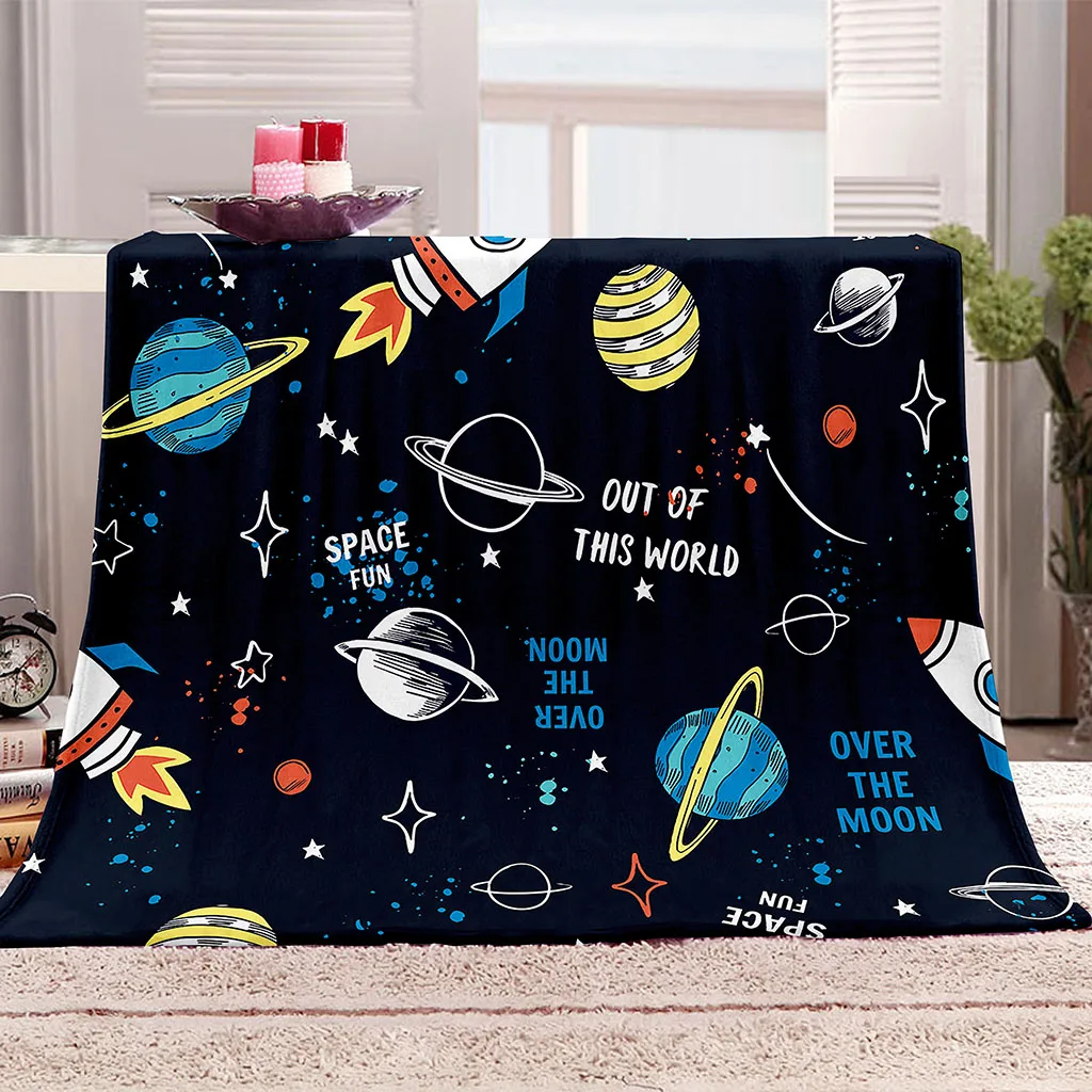 

Cartoon Cute Animal Zoo Cartoon planet ship Polyester Flannel Throw Blanket for Living Room Bedroom Bed Sofa Cover